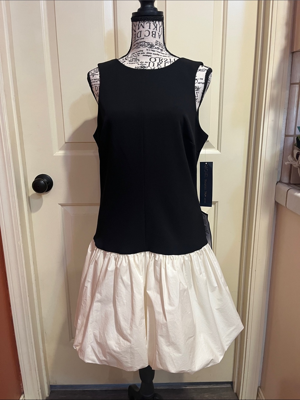 RACHEL Rachel Roy Black and cream bubble/ gathered bottom dress